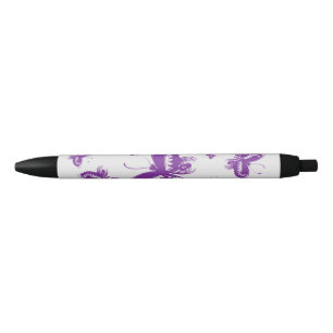 Noir Stylo Motif papillon pourpre