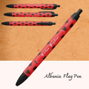 Noir Stylo personnalisé albanais, Drapeau albanais, Alb
