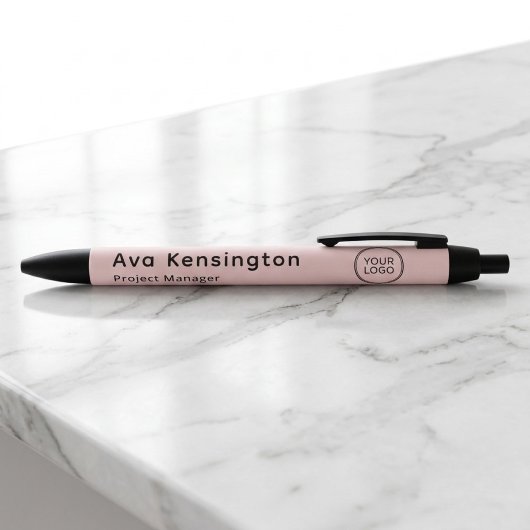 Noir Stylo personnalisé au nom de l'employé avec logo |