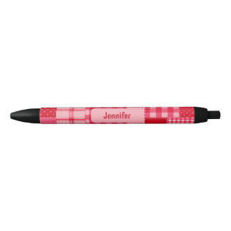 Noir Stylo personnalisé avec encre et patch rose et rou