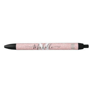 Noir Stylo personnalisé avec monogramme Couronne Pink G