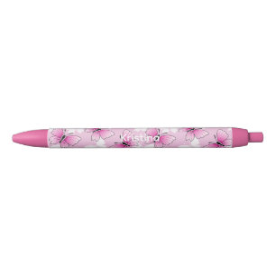 Noir Stylo personnalisé papillon rose mignon kawaii
