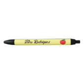 Noir Stylo pour enseignant avec nom et illustration de (Devant)