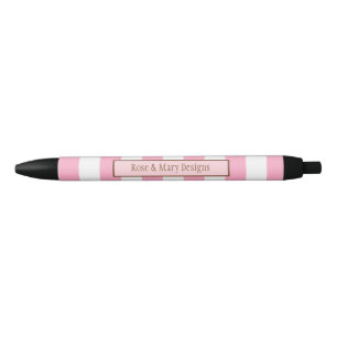 Noir Stylo rayé de rose et blanc personnalisé