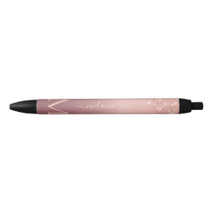 Noir Stylo rose Parties scintillant or avec lettre pers