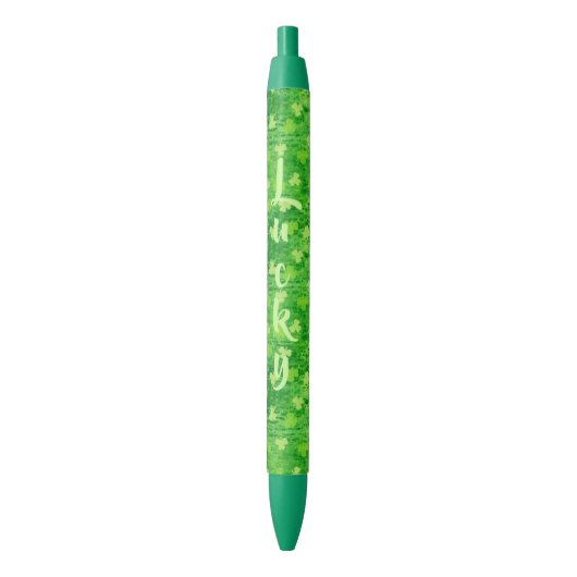 Noir Stylo Shamrock Personnalisé Lucky (devant Vertical)