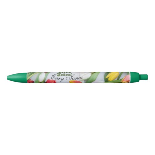 Noir Stylo vintage à couvercle vert personnalisé (Devant)