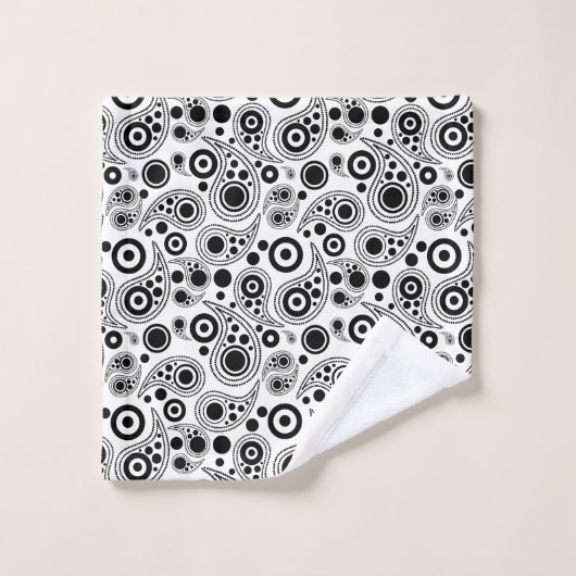 Noir sur cercle blanc points cachemire style motif (Gant de toilette)