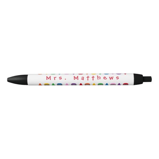 Noir Teacher Cute Couleur Crayon Monogramme Stylo (Devant)