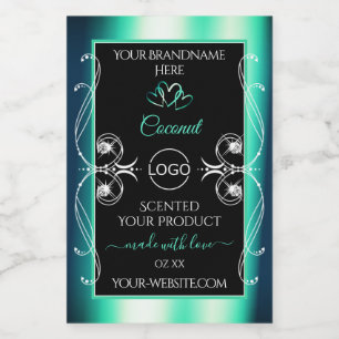 Noir Turquoise Étiquettes Diamants Coeurs et logo