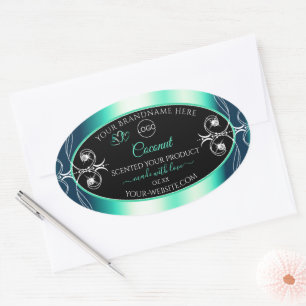 Noir Turquoise Étiquettes Diamants Coeurs et logo
