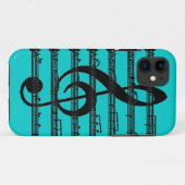 Noir turquoise trible clef note Iphone 5 coque (Dos (Horizontal))