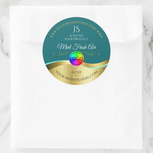 Noir Turquoise Wavy Gold Logo Monogramme Étiquette (Sac)