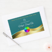 Noir Turquoise Wavy Gold Logo Monogramme Étiquette (Enveloppe)