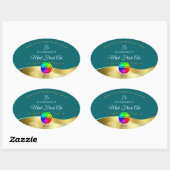 Noir Turquoise Wavy Gold Logo Monogramme Étiquette (Feuille)