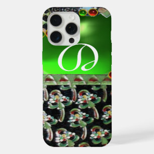 NOIR VERT  ART NOUVEAU GEMME MONOGRAMME Émeraude