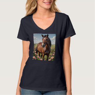 Nokota-paard omringd door prairierozen t-shirt