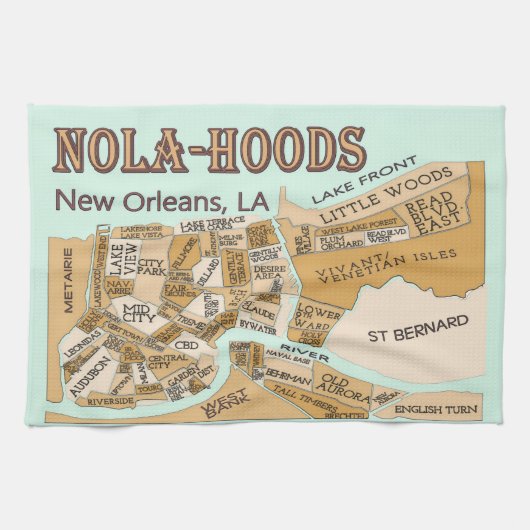Nola-Hoods Map Theedoek (Horizontaal)