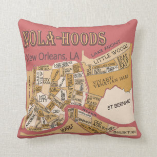 Nola-Hoods, New Orleans Buurtkaarten, Kussen