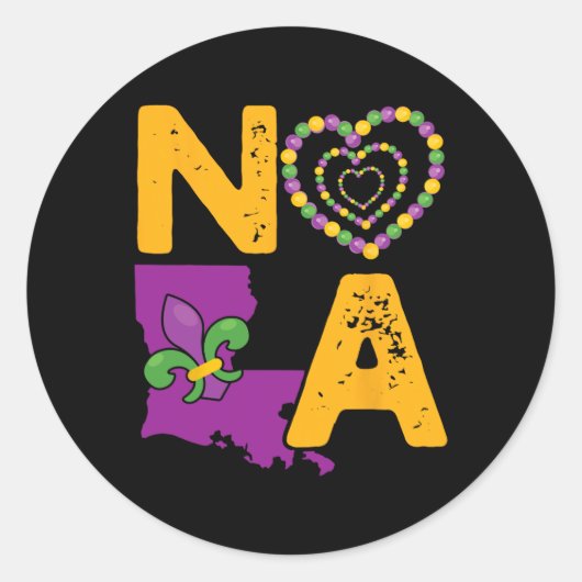 Nola New Orleans 504 Mardi Gras Ronde Sticker (Voorkant)