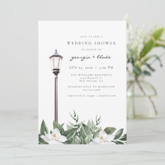 NOLA New Orleans Magnolia Wedding Shower Invitatio Kaart (Staand voorkant)