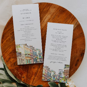 NOLA New Orleans Skyline Wedding Program Kaart
