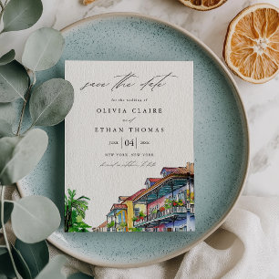 NOLA New Orleans Waterverf Save the Date Kaart