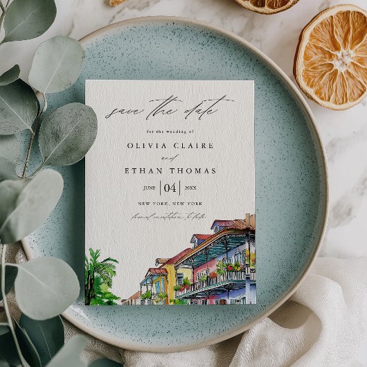 NOLA New Orleans Waterverf Save the Date Kaart