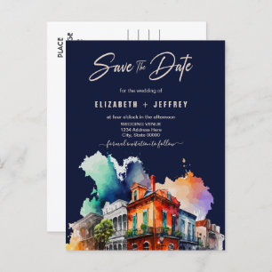 Nola Waterverf New Orleans Bruiloft Save The Date Briefkaart