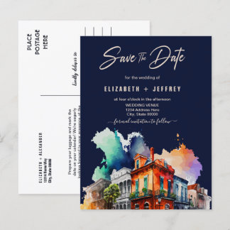 Nola Waterverf New Orleans Bruiloft Save The Date Briefkaart