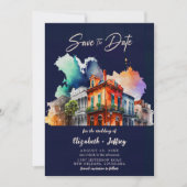 Nola Waterverf New Orleans Bruiloft Save The Date Kaart (Voorkant)