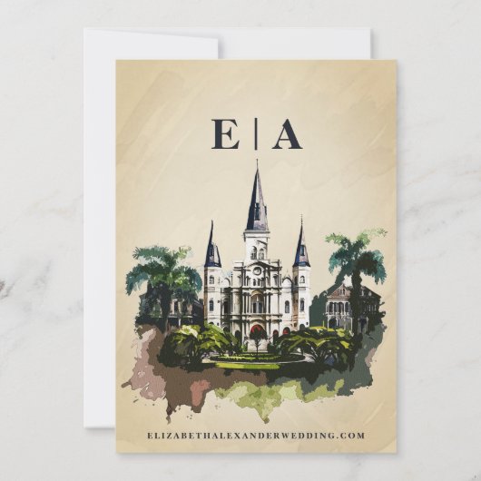 Nola Waterverf New Orleans Bruiloft Save The Date Kaart (Achterkant)