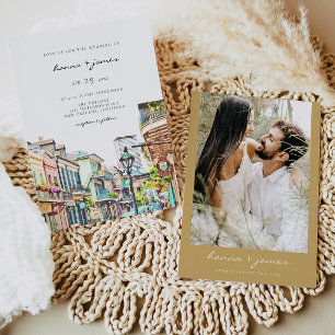 NOLA Waterverf New Orleans Mardi Gras Wedding Kaart