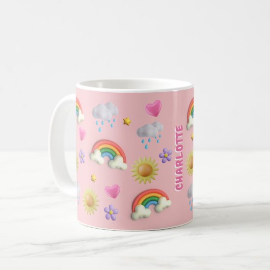 Nom 3D mignon Rainbow Clouds Stars Sun & Heart Mug (Devant gauche)