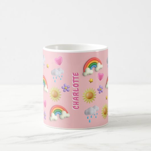 Nom 3D mignon Rainbow Clouds Stars Sun & Heart Mug (Centre)