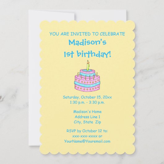 Nom Anniversaire Cake Art Party Invitation (Dos)