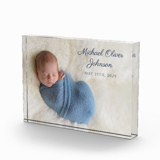Nom bleu Date de naissance Script Bébé Bloc photo (Droite)