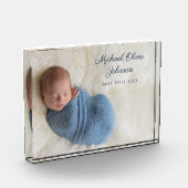 Nom bleu Date de naissance Script Bébé Bloc photo (Gauche)