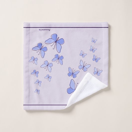 Nom Bleu Papillon Doodle Kaleidoscope Lavande (Gant de toilette)