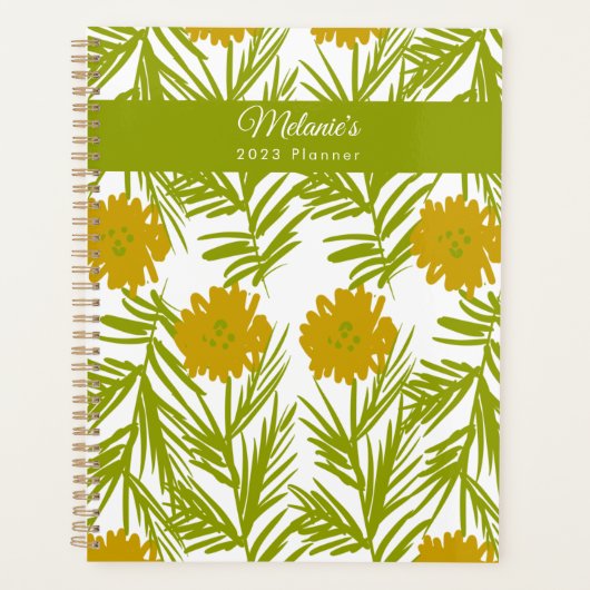 Nom botanique floral jaune dessiné à la main (Devant)