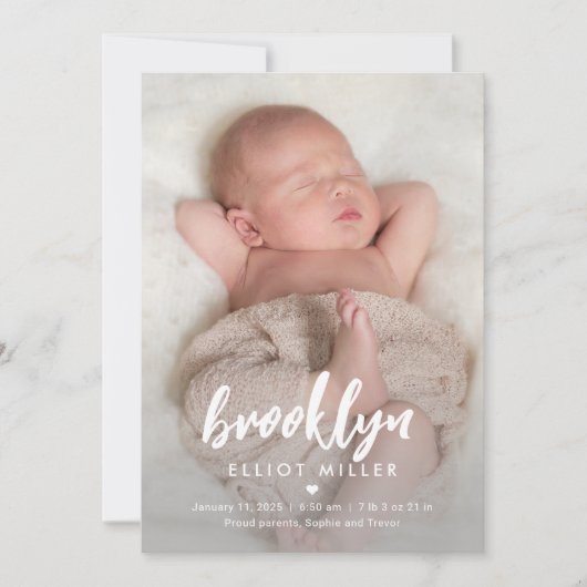 Nom brossé Faire-part de naissance bébé moderne (Devant)
