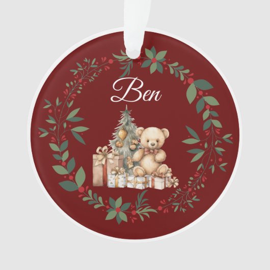 Nom Burgundy Cute Teddy Christmas Tree (devant)