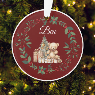 Nom Burgundy Cute Teddy Christmas Tree