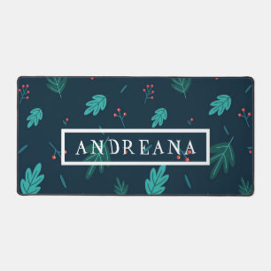 Nom cadeau personnalisé simple Feuilles vert foncé