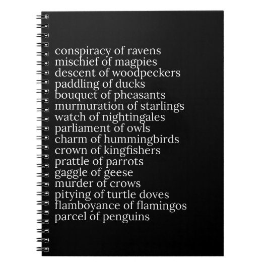 Nom collectif des oiseaux Carnet noir (Devant)