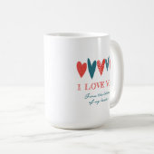 Nom d'amour mignon Coeurs Rouge Turquoise café Mug (Devant droit)