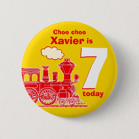 Nom d'anniversaire du train rouge et badge jaune d (Devant)