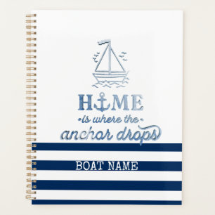 Nom de bateau nautique, ancre rayée bleu marine