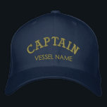 Nom de bateau personnalisé Capitaine Casquette<br><div class="desc">Sac fourre-tout Bateau Personnalisable.
 Classic "Captain" Casquette de baseball,  qui peut être personnalisé avec votre propre nom de bateau. Il présente un design élégant brodé et est disponible dans une gamme de couleurs.</div>