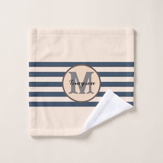 Nom de bébé monogramme personnalisé rayé (Gant de toilette)